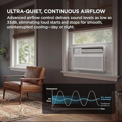 TCL 10000 BTU Q-Series Smart Inverter Window AC Unit, Best Quiet Energy Saving 115V Air Conditioner for Rooms up to 450-Sq. Ft., EZ Install, Control with Alexa, Google Assistant & TCL Home App