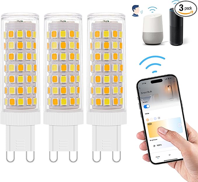 3Pack Dimmable Wi-Fi Smart LED Bulbs with G9 Base,Compatible with Amazon Alexa and Google Assistant-Warm to Cool White(2700K-6000K),Adjustable Brightness From 1%-100% (120V,0.4-4.7W,40LM-450LM）
