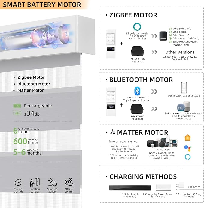 ACMEART Motorized Zebra Blinds,Smart APP & Remote Control 100% Blackout Shades,Compatible with Alexa,Custom Size Electric Window Blinds for Bedroom/Home/Office (Dove Grey)