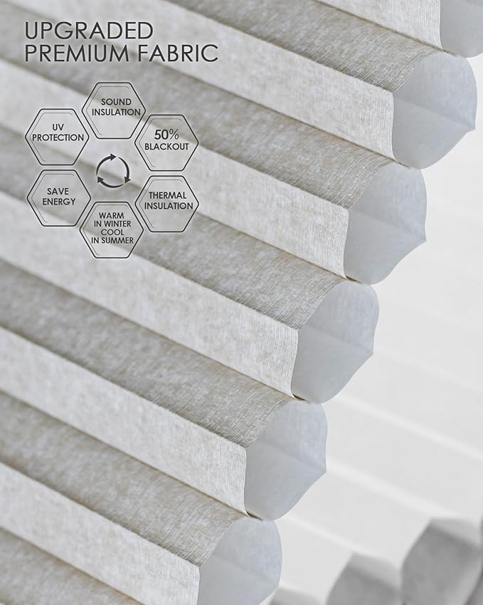 Yoolax Motorized Cellular Shades Compatible with Alexa, Light Filtering Motorized Blinds with Remote Smart Honeycomb Shades for Indoor Windows, Automatic Blinds Custom Size (Texture Light Coffee)
