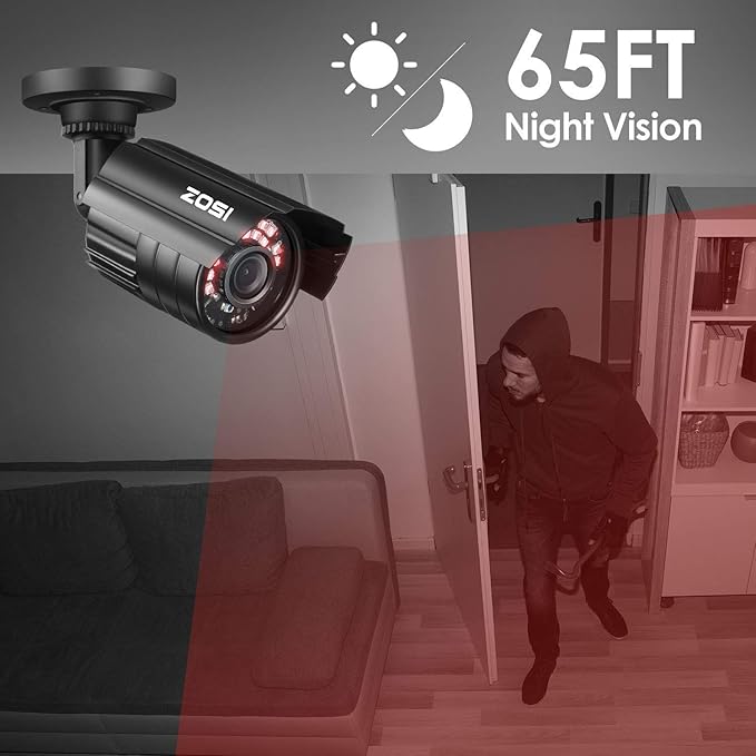 ZOSI 1080P HD TVI Security Camera for Home Office Surveillance CCTV System Bullet BNC Camera with Night Vision Black（Renewed）