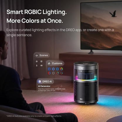 DREO Smart Air Purifier With RGBIC Light,Home HEPA Air Cleaner with Wi-Fi/Voice/Alexa, PM2.5 Quality Monitor,4 Speeds & Auto/Turbo/Quiet Sleep Modes, DR-HAP010S, DREO 530S, Pearl Silver