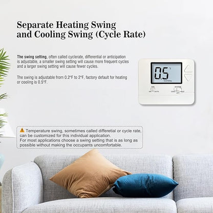 Heagstat Non-Programmable Thermostats for Home Conventional Single-Stage Systems, up to 1 Heat/ 1 Cool (with White Backlight)
