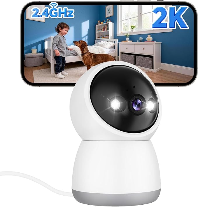 2.4G Pan/Tilt Security Camera, 2K WiFi Indoor Camera for Home/Baby/Pet, Color Night Vison, Human Motion Detection, 24/7 Recording, 2-Way Audio