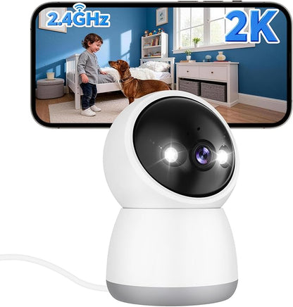 2.4G Pan/Tilt Security Camera, 2K WiFi Indoor Camera for Home/Baby/Pet, Color Night Vison, Human Motion Detection, 24/7 Recording, 2-Way Audio
