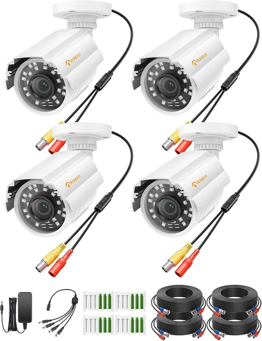 Anlapus 4 Pack 1080P HD Security Cameras, IP66 Weatherproof, 80ft Night Vision, 2MP Indoor Outdoor Home CCTV Bullet Camera for 1080P/5MP/4K Analog Surveillance DVR System