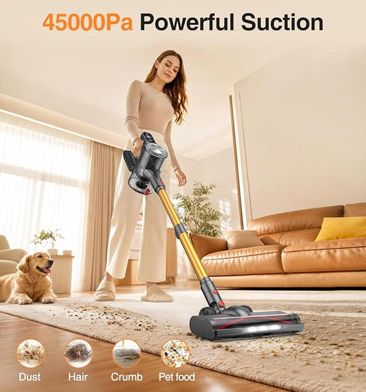 Natrogix Cordless Vacuum Cleaner, Stick Vacuum Cordless Lightweight, 45Mins Runtime, 3 Suction Modes, Smart Display, Wall-Mounted Charging, Vacuum Cleaners for Home Pet Hair, Carpet, Hardwood Floor