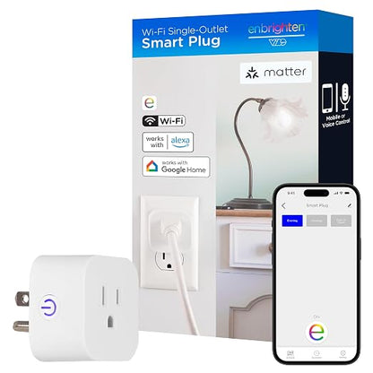 Enbrighten Matter Indoor Smart Plug, 1 Grounded Outlet, White | Matter Compatible, Indoor Use, No Hub Required, Works with Alexa & Google Home