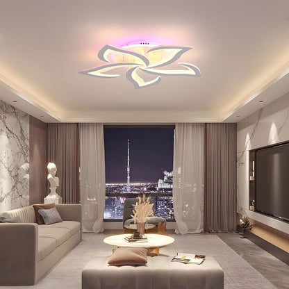 50W Dimmable LED Ceiling Light, 5-Petal Flush Mount, White | 23.6" Flower Ceiling Light with Remote, 3000K-6000K, 3000LM, Memory, Night Light & Timer for Bedroom Living Room Kitchen
