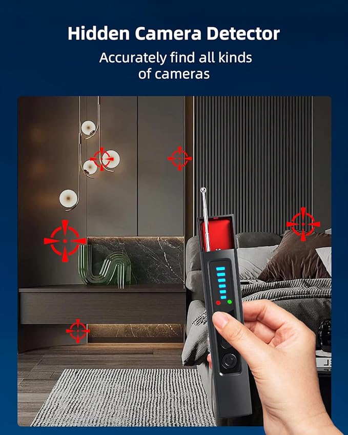 Hidden Camera Detector, Security Camera Tracker Portable Camera Detector, Anti-Spy Device Tracker for Travel, Home, Hotel, Office, 6 Levels Sensitivity
