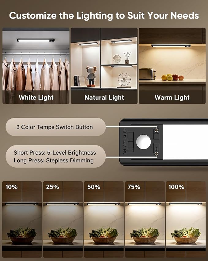 MCGOR 10inch Under Cabinet Lighting, Wireless Motion Sensor Light, 5 Pack