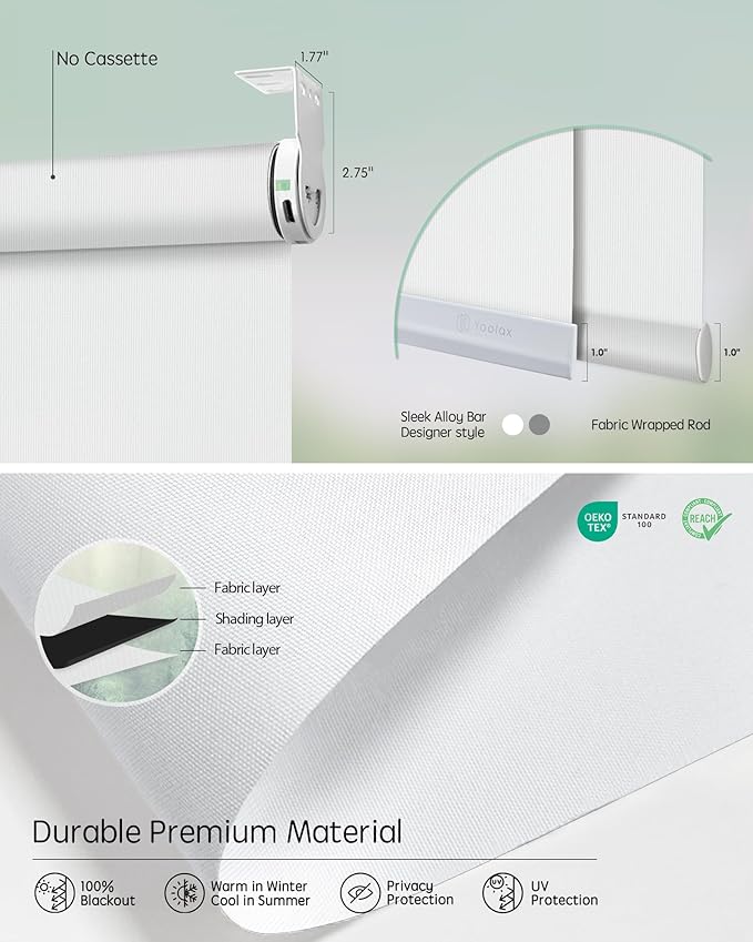 Yoolax Smart Coupled Roller Shades Compatible with Alexa Google, Motorized Blinds with Remote Blackout Coupled Roller Shades for X-Large Windows, Custom Size (XL Coupled-White)