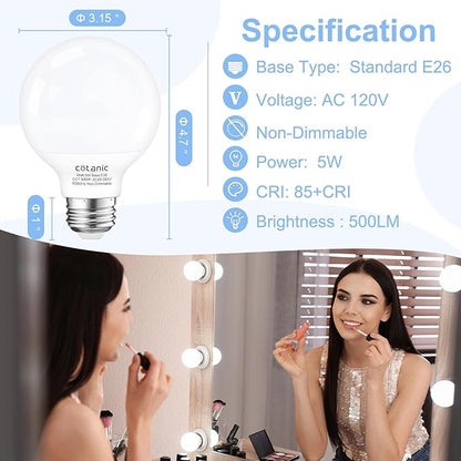 Cotanic Vanity Light Bulb 5000K Daylight,G25 LED Globe Light Bulbs for Bathroom Vanity Mirror, E26 Medium Base,5W 60W Incandescent Equivalent,500LM,Non-dimmable,4 Pack