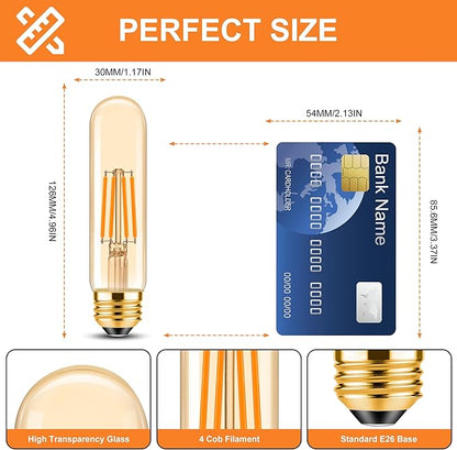ToBeGreat T30 Light Bulbs 4 Watt Equivalent 40W Bulb E26 Tubular Bulbs T10 Amber LED Bulb Warm White 2200K Chandelier Desk Lamp Kitchen Bedbroom Bathroom,Dimmable,2 Pack