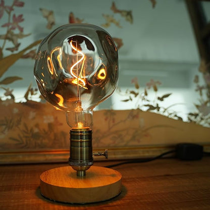 G40 LED Edison Bulb, Smoke Gray Hand-Blown Hard Glass, 4W (25W Incandescent Equivalent), 110-130V, E26, 2000K Warm Yellow Light, 200LM, Dimmable, for Indoor Decorative Lighting