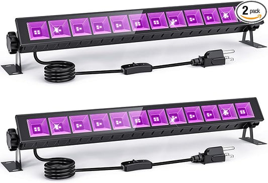 2-Pack UV Black Light Bars 45W, 395NM LED Blacklights for Glow Party, Body Paint, Halloween, Fluorescent Posters, Birthday Decor, IP66 Waterproof