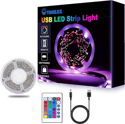 20ft LED Strip Lights Color Changing Mood lamp USB 5V Operated RGB 5050 LED Tape Lights Bedroom, Kitchen Cabinet Light with IR Remote Controller and Dimmable