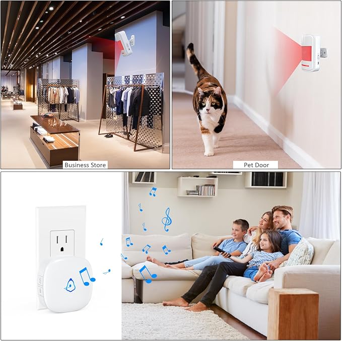 Motion Sensor Door Chime, METAK Wireless Motion Detector Alarm Indoor,White | PIR Bell for Business When Entering/Home Doorway/Store Entrance/Garage Security, Pet/Elderly/Dementia Monitoring Entry Buzzer