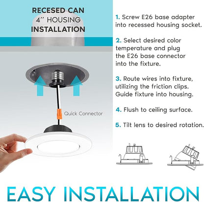 LUXRITE 4 Inch Gimbal LED Recessed Lighting Can Lights, 8W=60W, 5 Color Selectable 2700K-5000K, CRI 90, Dimmable Adjustable LED Downlight, 700 Lumens, Wet Rated, Energy Star, ETL Listed (6 Pack)