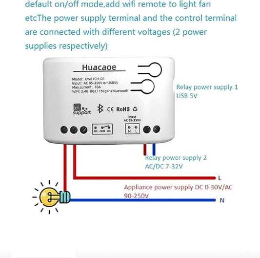 EWeLink 1CH 85-250V Smart Switch,Self-Locking Relay Mobile Phone Remote Control Remote APP On-Off Module, Timing/Delay, Compatible with Alexa Google
