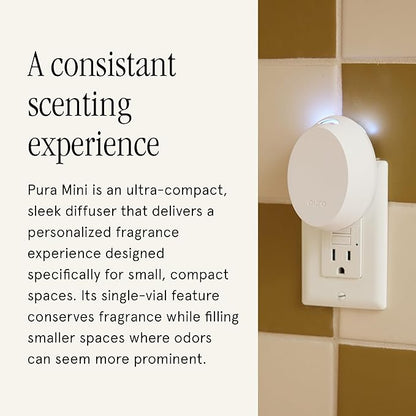 Pura Mini Smart Fragrance Diffuser for Small Spaces Adjustable Smart Home Device with LED Light & Automatic Vial Detection - Includes 1 Scent Refill - Linens & Surf