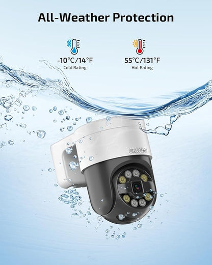 《2-Way Audio & Auto-Tracking》4K Outdoor Wired Security Camera System,360 Degrees Security PTZ IP Cameras,Surveillance Video Equipment