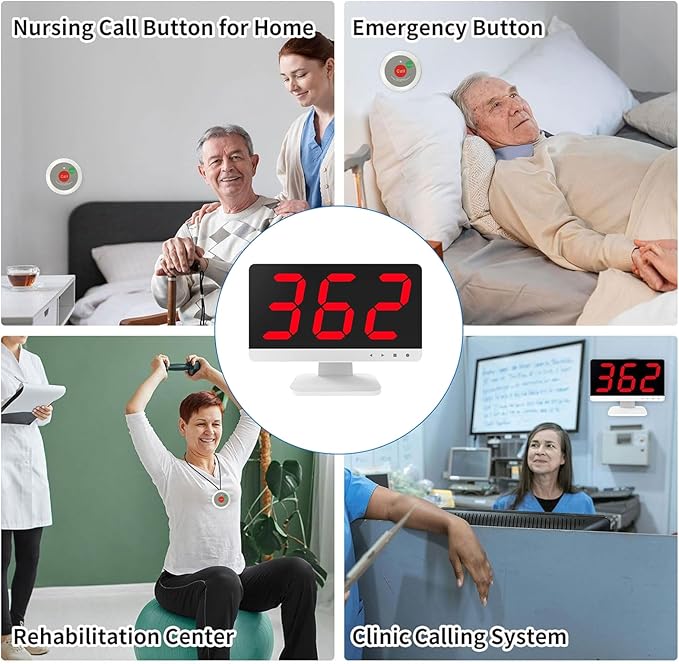 Caregiver Call Button, Wireless Nurse Call System for Elderly at Home with 5 Emergency Call Buttons and 1 Display Receiver-1000FT Long Range Call Bell System for Nursing Home Clinic Hospital