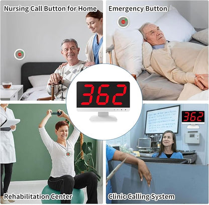 Caregiver Call Button, Wireless Nurse Call System for Elderly at Home with 5 Emergency Call Buttons and 1 Display Receiver-1000FT Long Range Call Bell System for Nursing Home Clinic Hospital