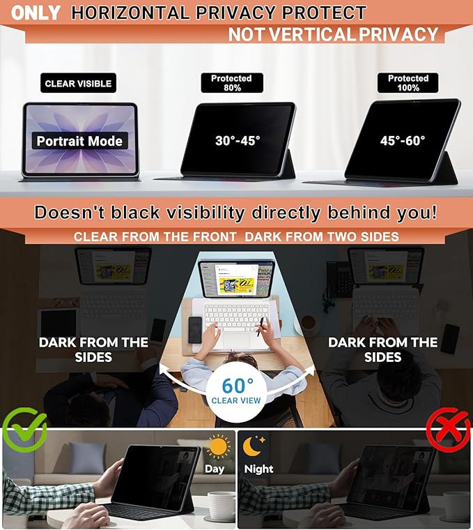 FILMEXT Magnetic Privacy Screen Protector for iPad Air 13 inch 2026/2025/2024 (M4/M3/M2,7th/6th Generation),Removable Anti Spy Glare Blue Light Filter Black Secrity Privacy Film