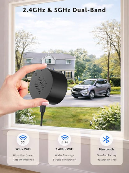 2K Window Camera for Home Security, Dual Band WiFi Indoor Window Camera | 2.4GHz & 5GHz WiFi, Color Night Vision, AI Motion Detection, Two-Way Audio, Anti-Reflection