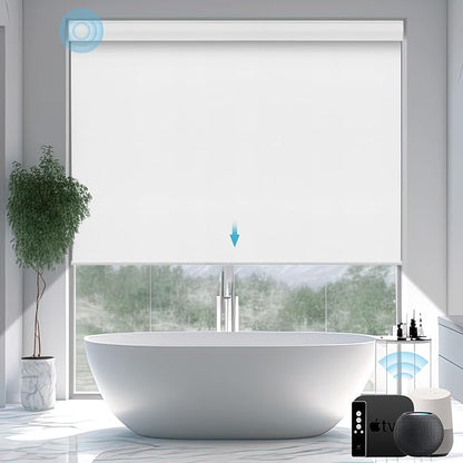 SmartWings Motorized Smart Blinds with Remote, Custom Automatic 100% Blackout Roller Shade Compatible with Alexa/Homekit/Google, Electric Smart Blinds for Indoor Windows, Vinyl Pure White