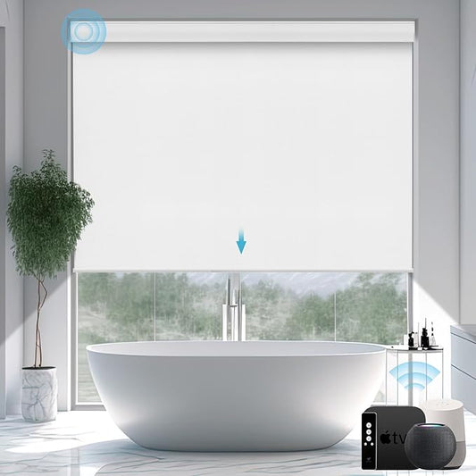 SmartWings Motorized Smart Blinds with Remote, Custom Automatic 100% Blackout Roller Shade Compatible with Alexa/Homekit/Google, Electric Smart Blinds for Indoor Windows, Vinyl Pure White