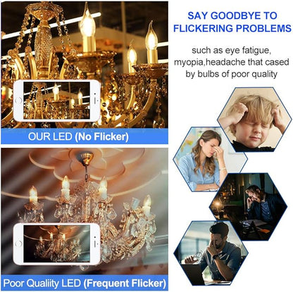 Energetic 12 Pack Dimmable Candelabra Led Light Bulb, CA11 Shape,Flame Tip Style, 60 Watt Equivalent, 2700K Soft White, E12 Base, Led Candelabra Bulb,CRI 90+, Halloween Christmas Decoration