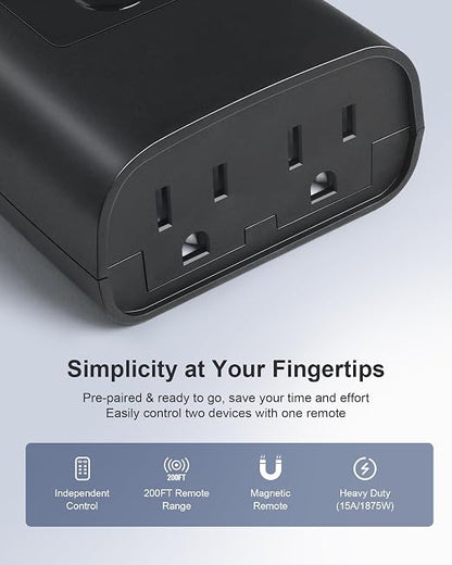 2 Independent Control Outdoor Remote Outlets with Magnetic Switch