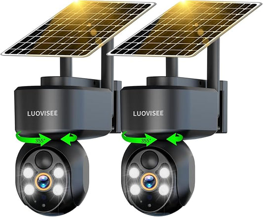 Luovisee WiFi Security Camera Wireless Outdoor 2 Packs,360° PTZ Solar Camera Outdoor Wireless for Home Security,Work with Alexa,AI Motion Detection,PIR Siren,Cloud & SD Card Storage, 2-Way Audio