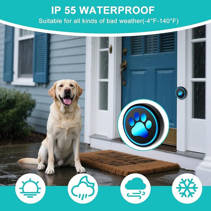 Dog Door Bell for Potty Training, Smart Wireless Doggie Doorbell to Go Outside, 1000 Feet Long Range with IP65 Waterproof Super-Light Touch Button, 60 Melodies & Adjustable Volume (Black)
