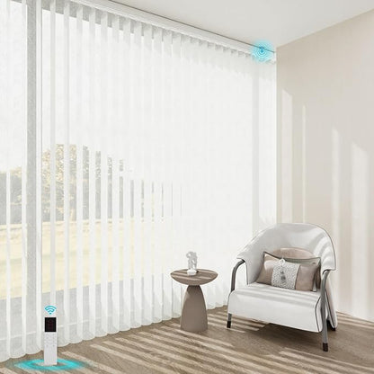 Motorized Sheer Vertical Blinds with Remote, Light Filtering Vertical Blind Sliding Door Blinds Remote Control Blinds for Sliding Glass Door Customize(Jacquard White)