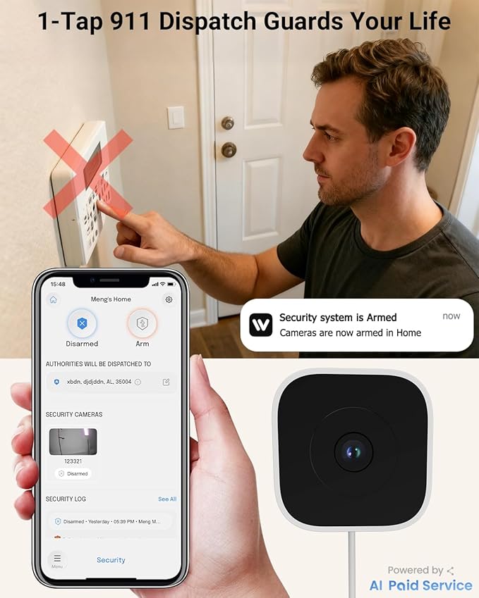 3MP 2K Window Camera, WiFi Indoor Cameras for Home Security with Blacklight Max Color Night Vision, AI Human Vehicle Detection, Plug-in, 911 Emergency Dispatch, Easy Install