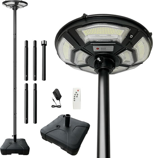 89" Solar Street Light with Galvanized Steel Pole and Heavy Duty Base, Outdoor Dusk to Dawn 750 LED Solar Lamp Post with DC Port for Yard Garden Patio, Waterproof, Motion Sensor & Remote