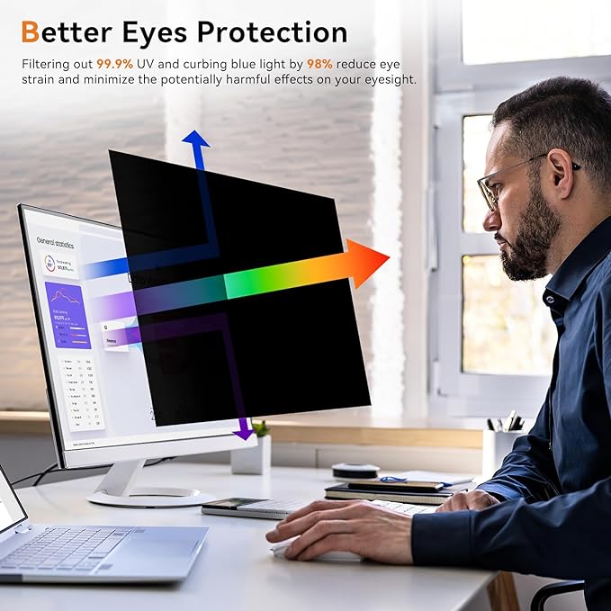 [2 Pack] 24 Inch Computer Privacy Screen for 16:10 Aspect Ratio Widescreen Monitor, Eye Protection Anti Glare Blue Light Computer Monitor Privacy Filter, Removable Anti-Scratch 24in Protector Film
