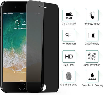 YWXTW [2 Pack] for iPhone 8 Plus iPhone 7 Plus Privacy Screen Protector, Tempered Glass Scratch-Resistant 9H Hardness Bubble Free Black Film Screen Protector for Apple iPhone 7 Plus, 8 Plus