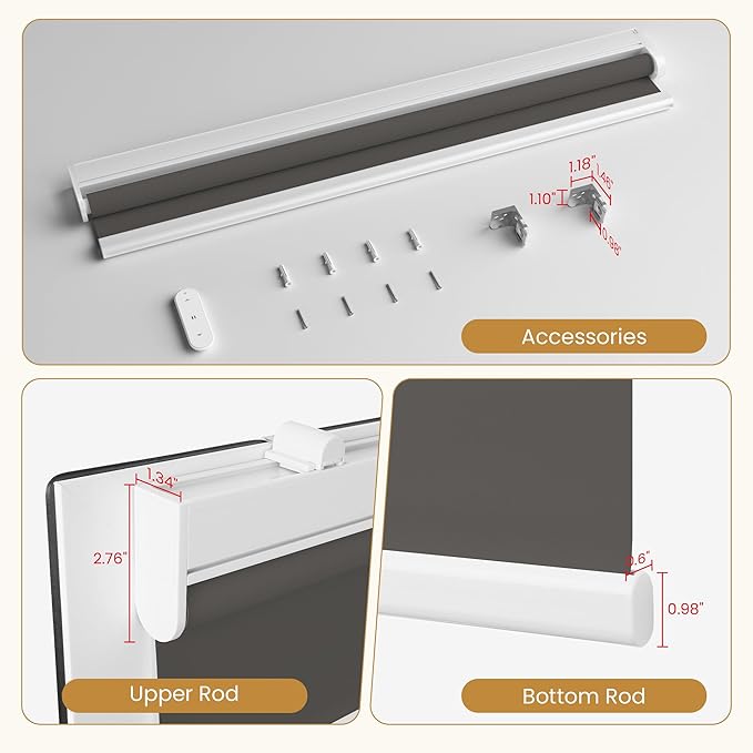 Grandekor Motorized Blinds with Remote | Blackout Cordless Electric Roller Shade Window Treatments, Compatible with Alexa/Google Assistant, for Bedroom, Living Room & Office,Dark Grey|39" W x 72" H