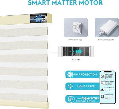 Motorized Zebra Blinds with Remote, Work with HomeKit Alexa, Smart Light Filtering Horizontal Automatic Electric Window Shades for Home Office Customsize(55% Blackout Treebark Beige)