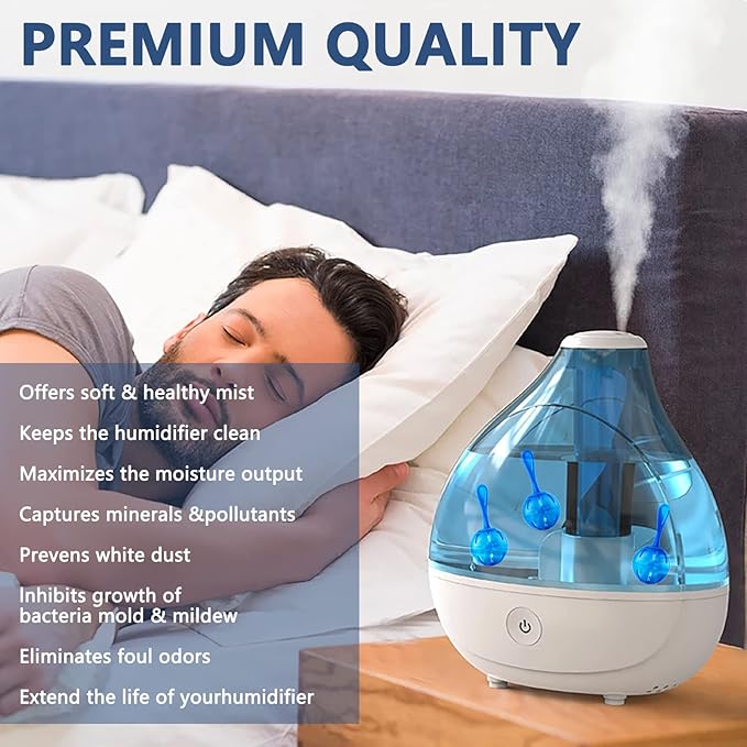 Humidifier Cleaner Ball, 10 Pack, Silver Ion Humidifier Tank Cleaner, Prevents Hard Water Build-up & Mold, Long-Lasting Water Purifier for All-Season Use, Fits Most Humidifiers, Fish Tanks & Vases