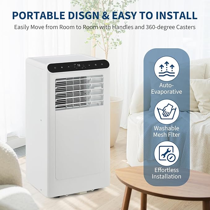 GarveeLife Portable Air Conditioners, 10,000 BTU for Rooms up to 450 Sq.Ft., Smart Compact AC Unit with Cooling, Dehumidifier, Fan, Remote Control and Window Kit, White