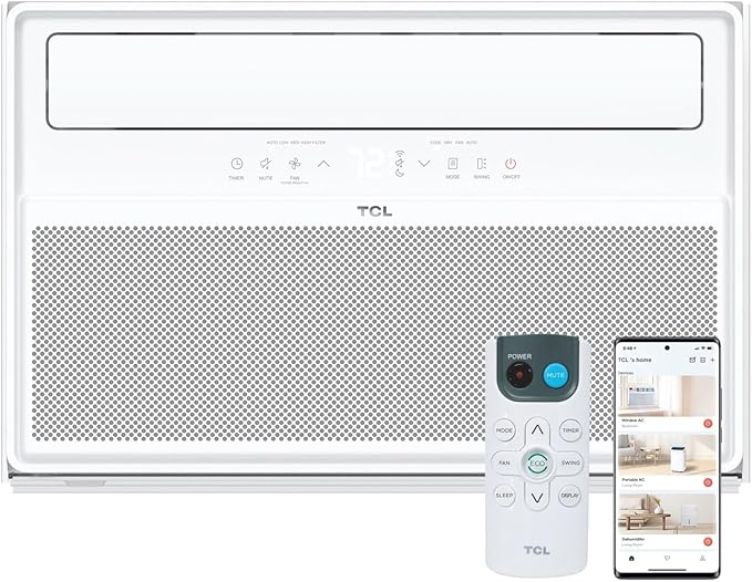 TCL 12000 BTU Q-Series Smart Inverter Window AC with Heat Pump for Up To 550 Sq. Ft., Energy Efficient Air Conditioner Heater Combo, 115V, Works with Remote Control, Smart Home Devices & TCL Home App