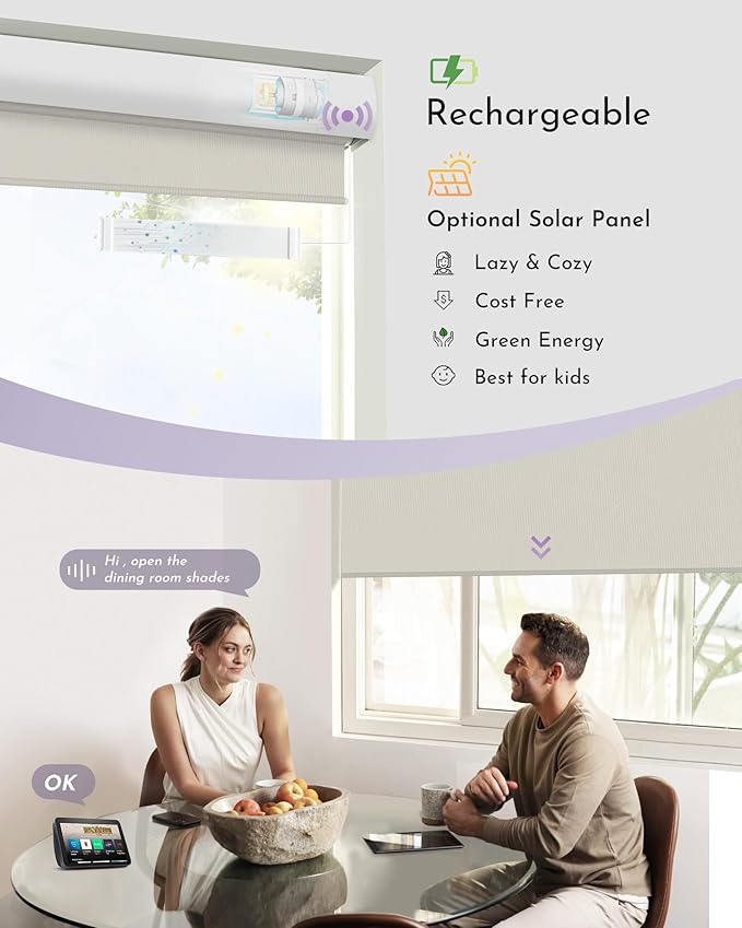 Graywind Motorized Roller Shades 100% Blackout Compatible with Alexa Google Waterproof Vinyl Cordless Remote Smart Blinds with Valance, Custom Size (A-Beige)