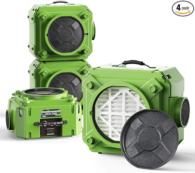 ALORAIR CleanShield HEPA 550 Industrial Commercial HEPA Air Scrubber for Damage Restoration, cETL Listed, GFCI Outlet, 10 Years Guarantee, Green(Pack of 4)