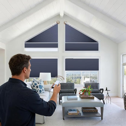 Godark Smart Angled Customized Blackout Honeycomb Blinds Suitable for Trapezoidal/Triangular/Polygonal Windows Motorized Cellular Shades Compatible with Alexa/Google Home/Tuya APP-Dark Blue