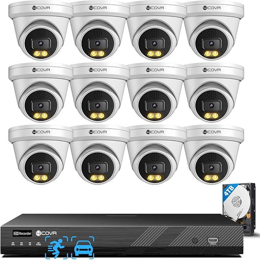 4COVR 12MP Security Camera System 16 Channel for Business, 12X 12MP Wired PoE IP Dome Cameras IP67, 2-Way Audio, Person Vehicle Detection & Smart Color Night Vision, UltraHD NVR 4TB HDD, LY97KAAM1612